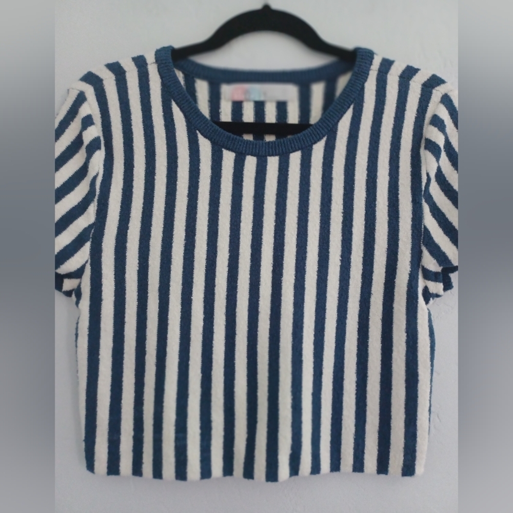 Free People Beach Striped Short Sleeve Terrycloth Tee